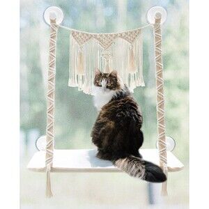 Macrame Cat Window Perch Boho Cat Hammock Wall Mounted Pet Resting Seat Bed